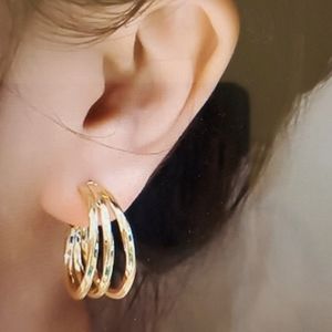18K Gold Plated Stainless Steel Three Round Open Hoop Earrings